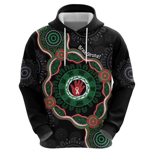 Australia Bowel Cancer Awareness Month Hoodie Brave Strong Aboriginal Art