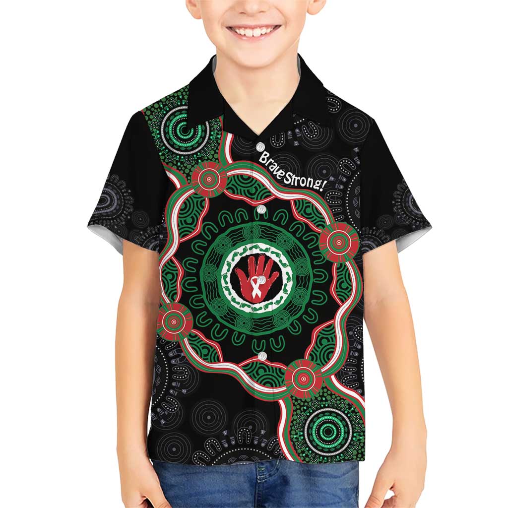 Australia Bowel Cancer Awareness Month Kid Hawaiian Shirt Brave Strong Aboriginal Art