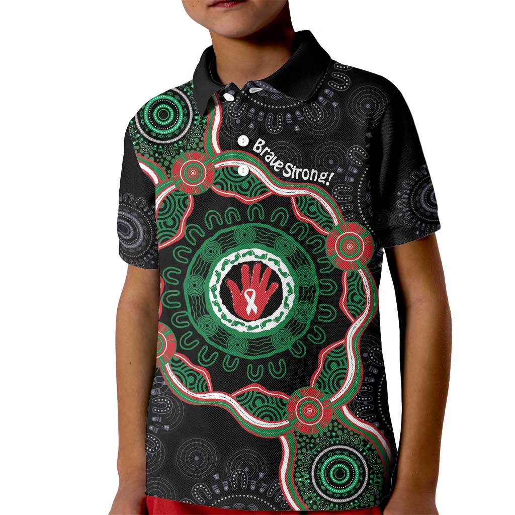 Australia Bowel Cancer Awareness Month Kid Polo Shirt Brave Strong Aboriginal Art