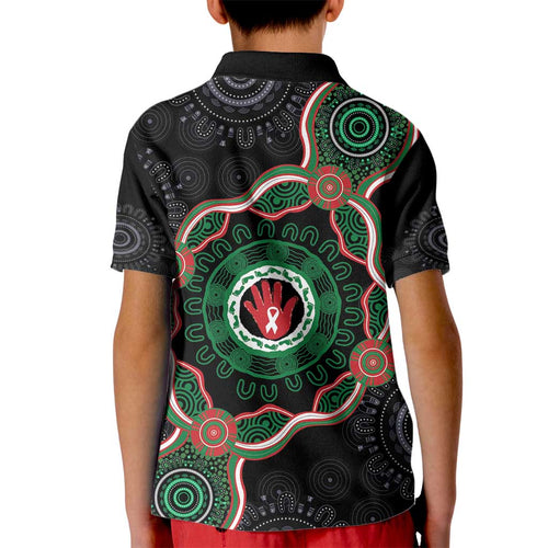 Australia Bowel Cancer Awareness Month Kid Polo Shirt Brave Strong Aboriginal Art