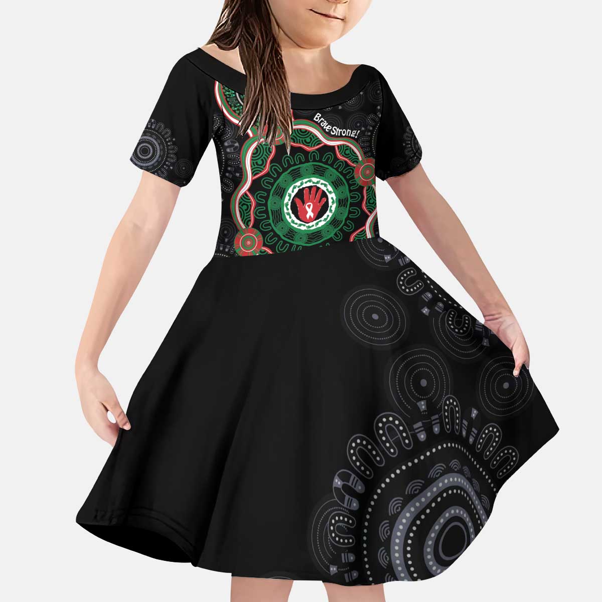 Australia Bowel Cancer Awareness Month Kid Short Sleeve Dress Brave Strong Aboriginal Art
