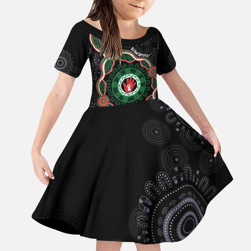 Australia Bowel Cancer Awareness Month Kid Short Sleeve Dress Brave Strong Aboriginal Art
