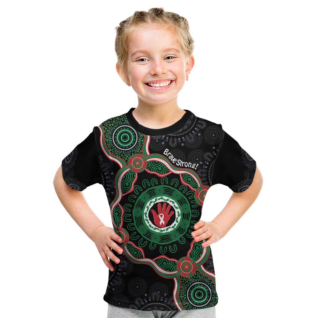 Australia Bowel Cancer Awareness Month Kid T Shirt Brave Strong Aboriginal Art