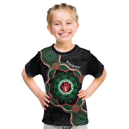 Australia Bowel Cancer Awareness Month Kid T Shirt Brave Strong Aboriginal Art