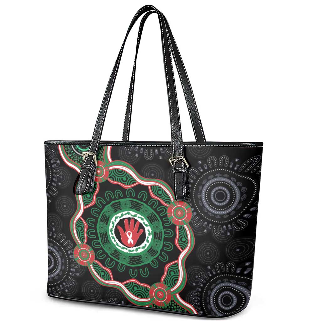 Australia Bowel Cancer Awareness Month Leather Tote Bag Brave Strong Aboriginal Art