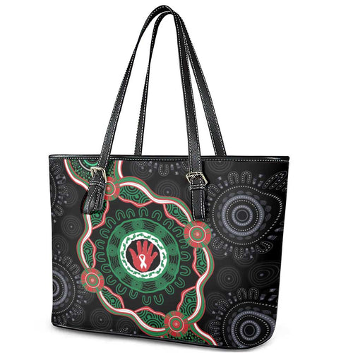 Australia Bowel Cancer Awareness Month Leather Tote Bag Brave Strong Aboriginal Art