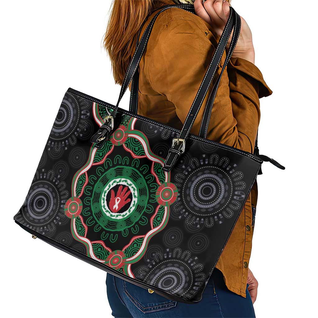 Australia Bowel Cancer Awareness Month Leather Tote Bag Brave Strong Aboriginal Art