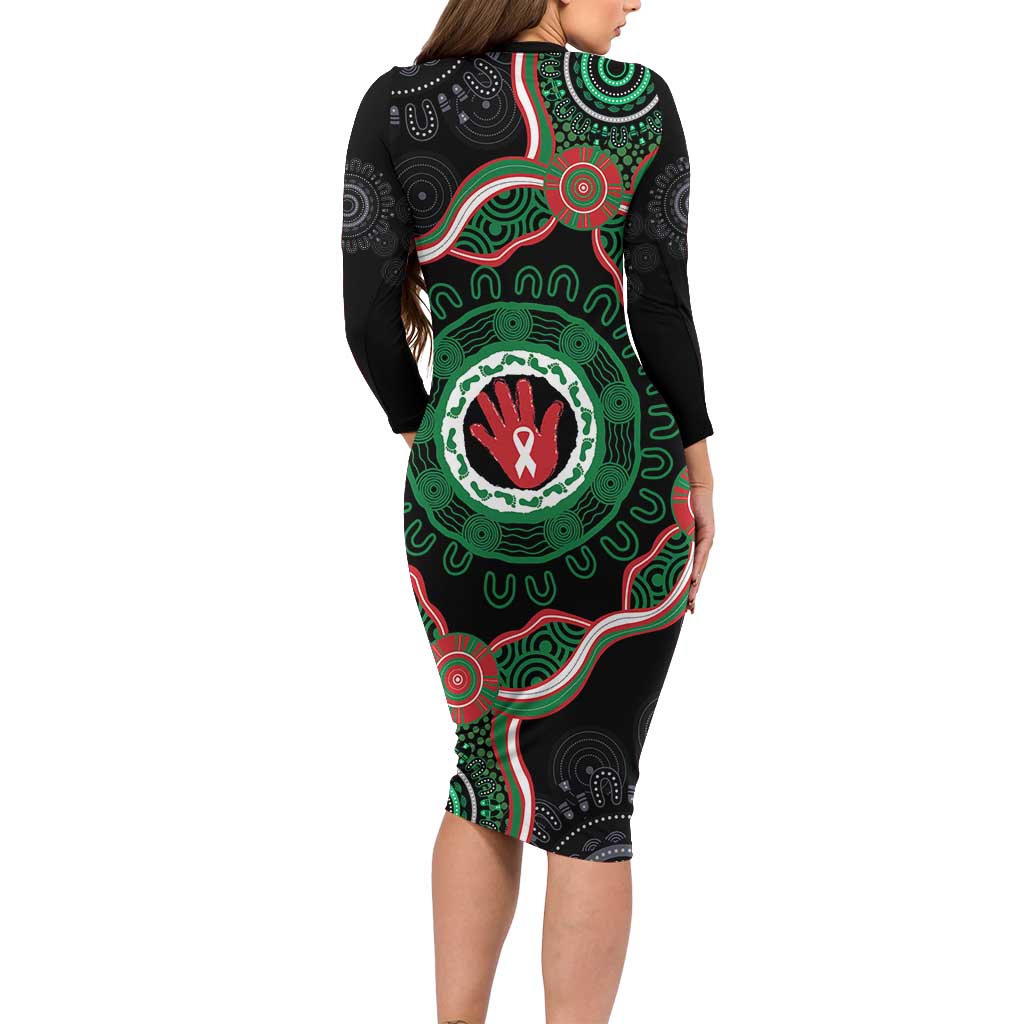 Australia Bowel Cancer Awareness Month Long Sleeve Bodycon Dress Brave Strong Aboriginal Art