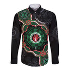 Australia Bowel Cancer Awareness Month Long Sleeve Button Shirt Brave Strong Aboriginal Art