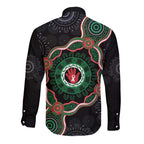 Australia Bowel Cancer Awareness Month Long Sleeve Button Shirt Brave Strong Aboriginal Art