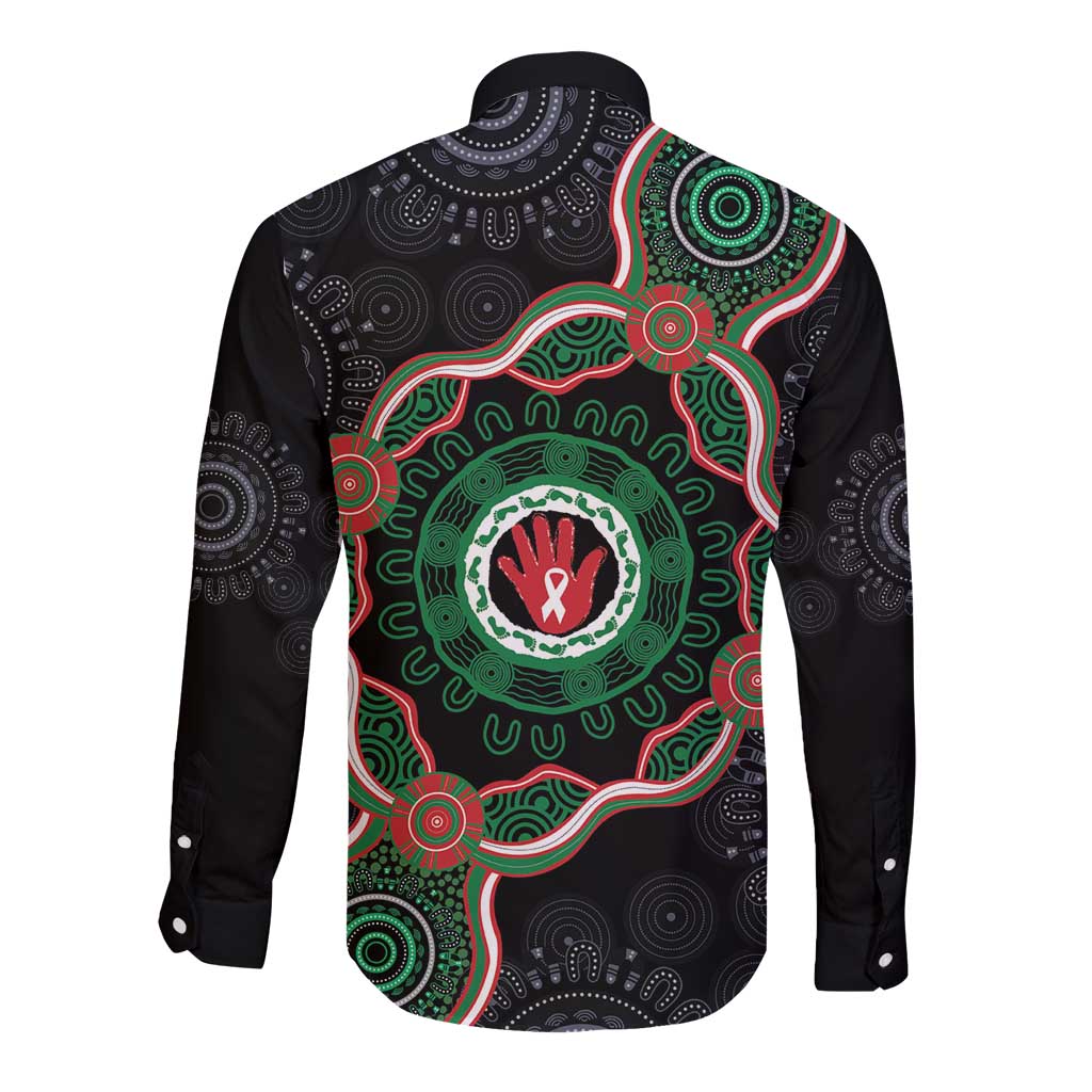 Australia Bowel Cancer Awareness Month Long Sleeve Button Shirt Brave Strong Aboriginal Art