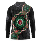 Australia Bowel Cancer Awareness Month Long Sleeve Polo Shirt Brave Strong Aboriginal Art