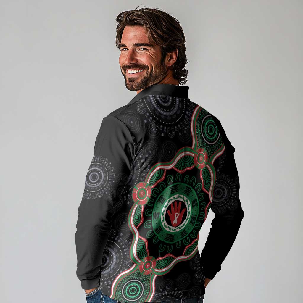 Australia Bowel Cancer Awareness Month Long Sleeve Polo Shirt Brave Strong Aboriginal Art