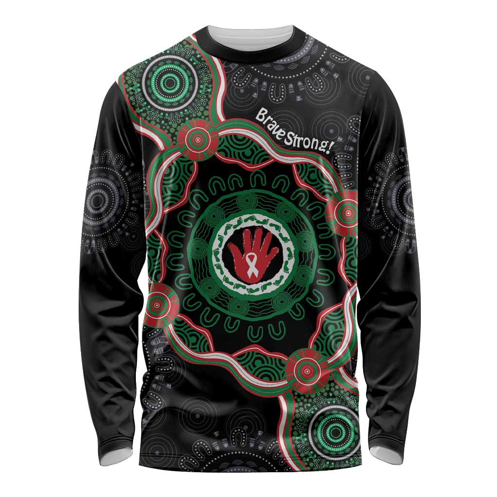 Australia Bowel Cancer Awareness Month Long Sleeve Shirt Brave Strong Aboriginal Art