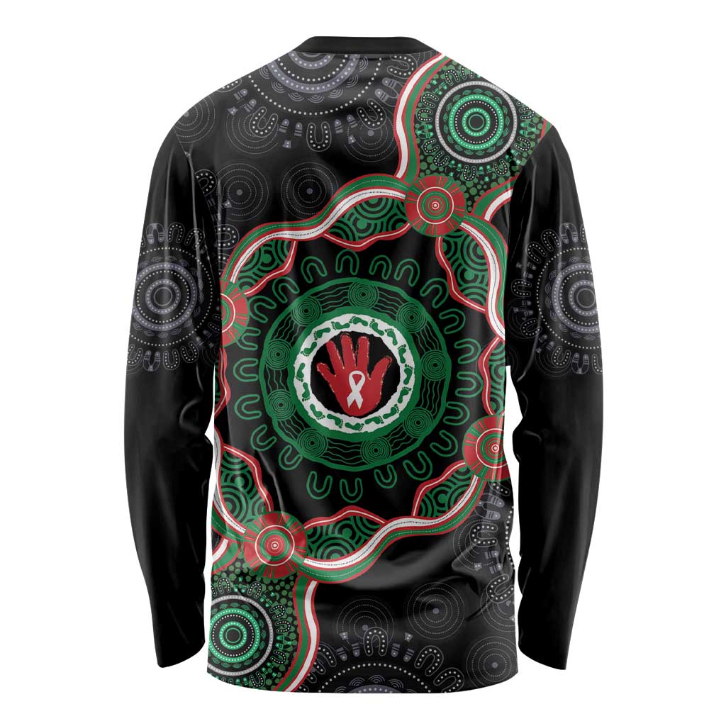 Australia Bowel Cancer Awareness Month Long Sleeve Shirt Brave Strong Aboriginal Art