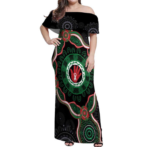 Australia Bowel Cancer Awareness Month Off Shoulder Maxi Dress Brave Strong Aboriginal Art