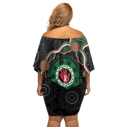 Australia Bowel Cancer Awareness Month Off Shoulder Short Dress Brave Strong Aboriginal Art