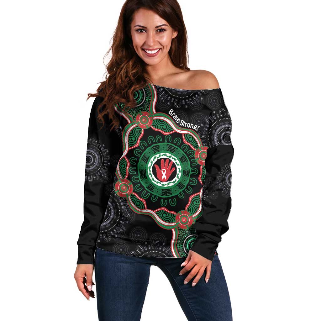Australia Bowel Cancer Awareness Month Off Shoulder Sweater Brave Strong Aboriginal Art