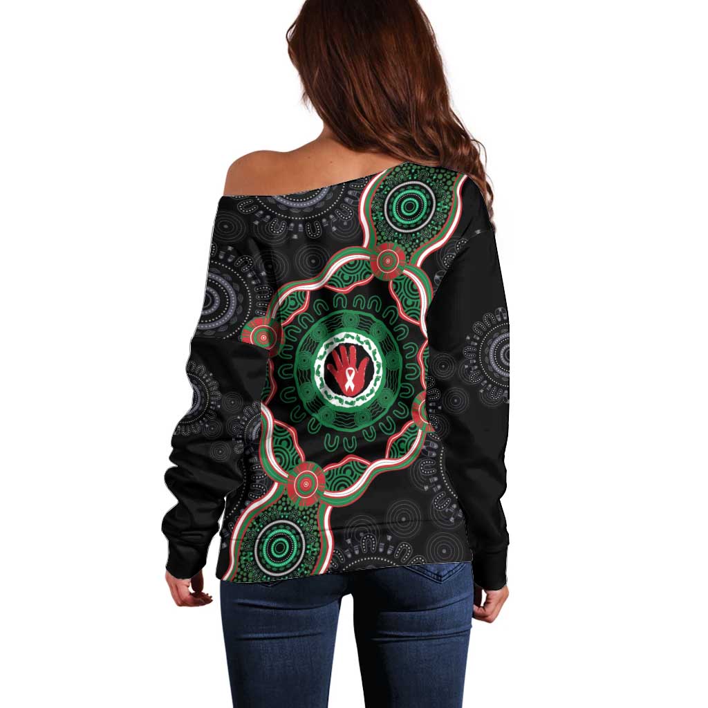 Australia Bowel Cancer Awareness Month Off Shoulder Sweater Brave Strong Aboriginal Art