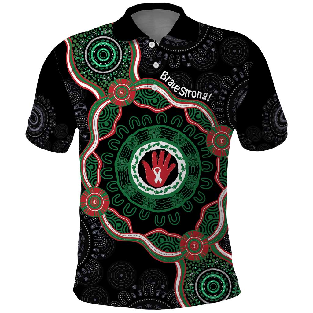 Australia Bowel Cancer Awareness Month Polo Shirt Brave Strong Aboriginal Art
