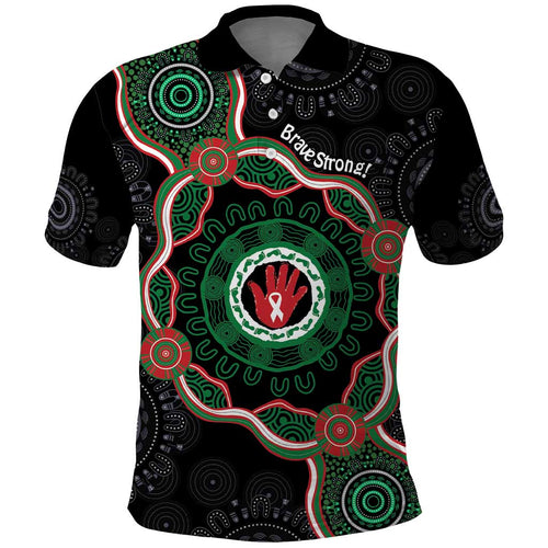 Australia Bowel Cancer Awareness Month Polo Shirt Brave Strong Aboriginal Art