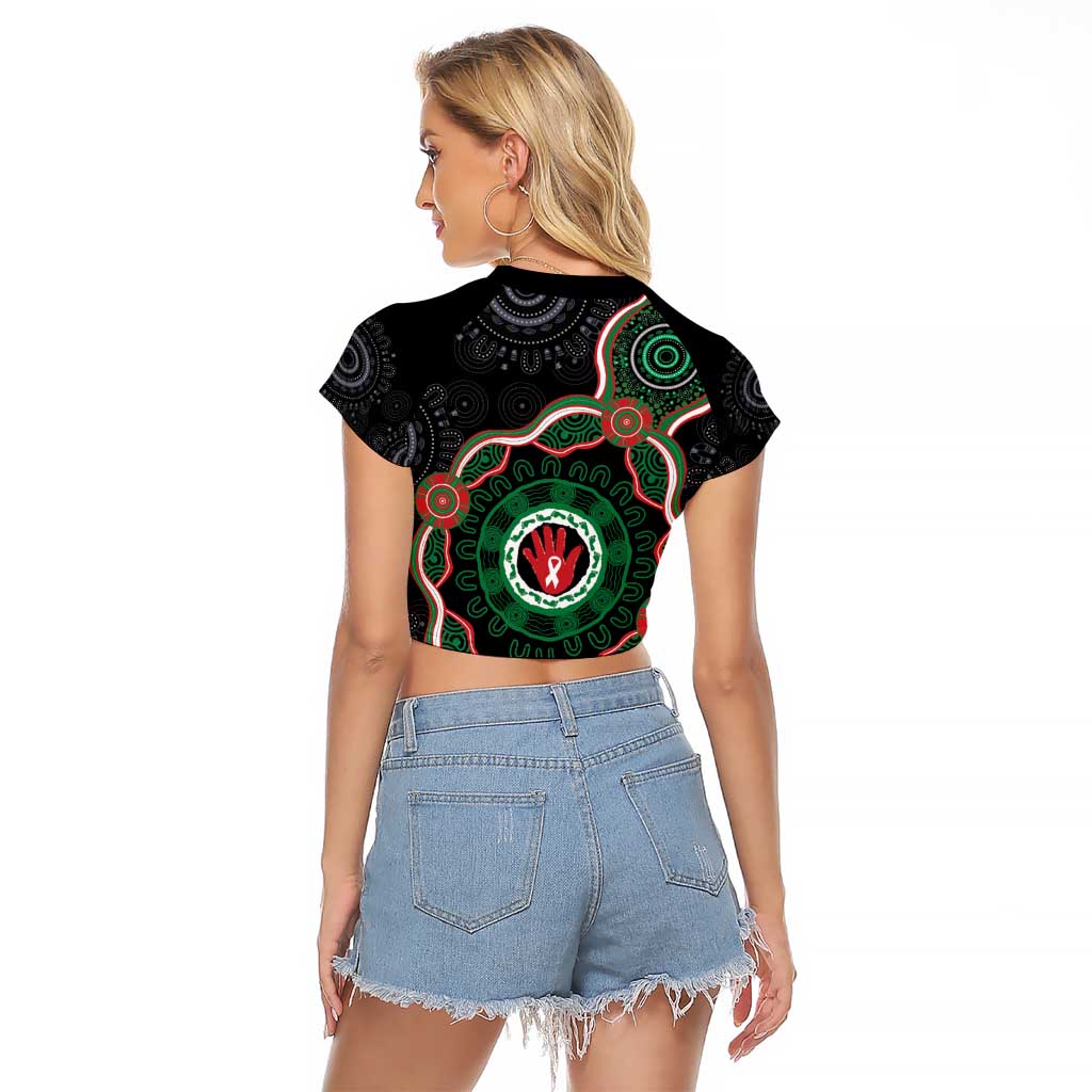 Australia Bowel Cancer Awareness Month Raglan Cropped T Shirt Brave Strong Aboriginal Art