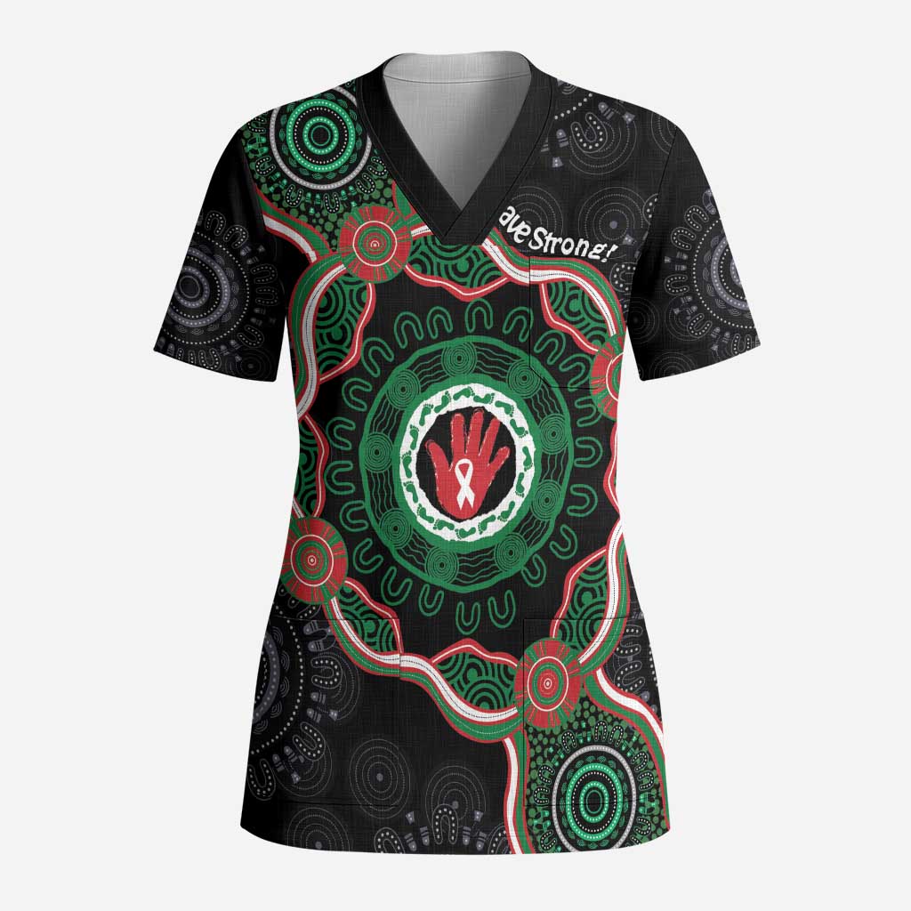 Australia Bowel Cancer Awareness Month Scrub Top Brave Strong Aboriginal Art - Aussie Hoodie