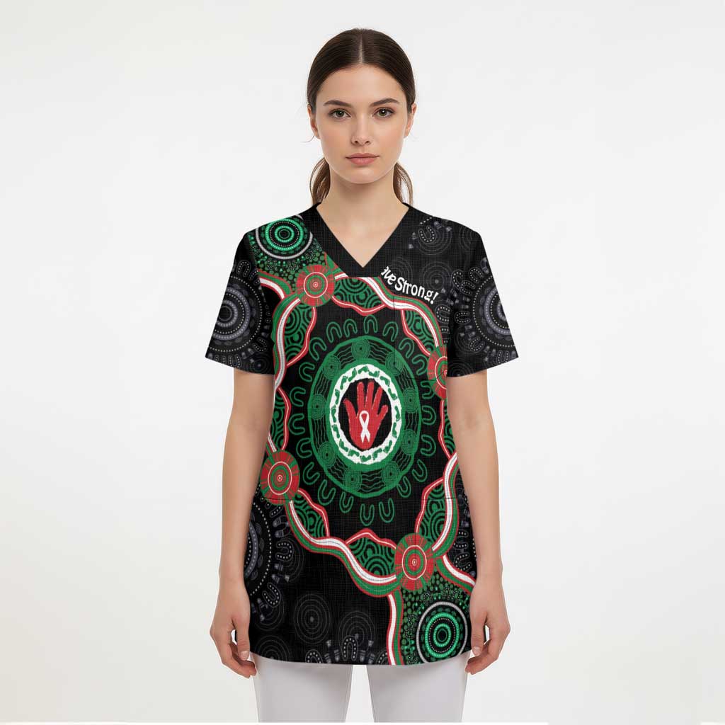 Australia Bowel Cancer Awareness Month Scrub Top Brave Strong Aboriginal Art - Aussie Hoodie