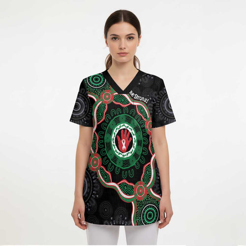 Australia Bowel Cancer Awareness Month Scrub Top Brave Strong Aboriginal Art - Aussie Hoodie