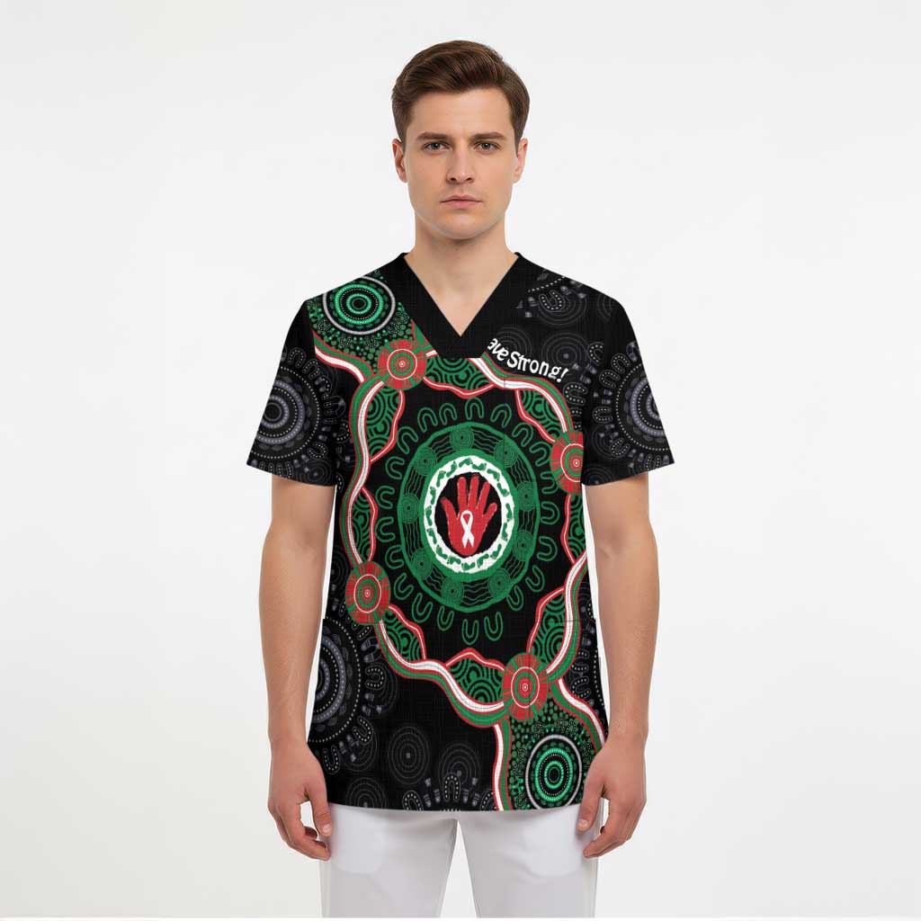 Australia Bowel Cancer Awareness Month Scrub Top Brave Strong Aboriginal Art - Aussie Hoodie