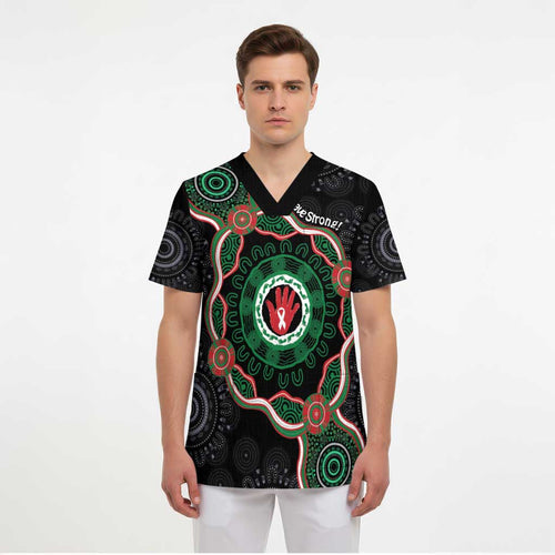 Australia Bowel Cancer Awareness Month Scrub Top Brave Strong Aboriginal Art - Aussie Hoodie