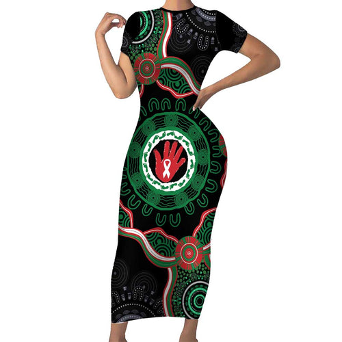 Australia Bowel Cancer Awareness Month Short Sleeve Bodycon Dress Brave Strong Aboriginal Art