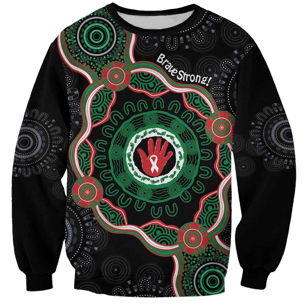 Australia Bowel Cancer Awareness Month Sweatshirt Brave Strong Aboriginal Art
