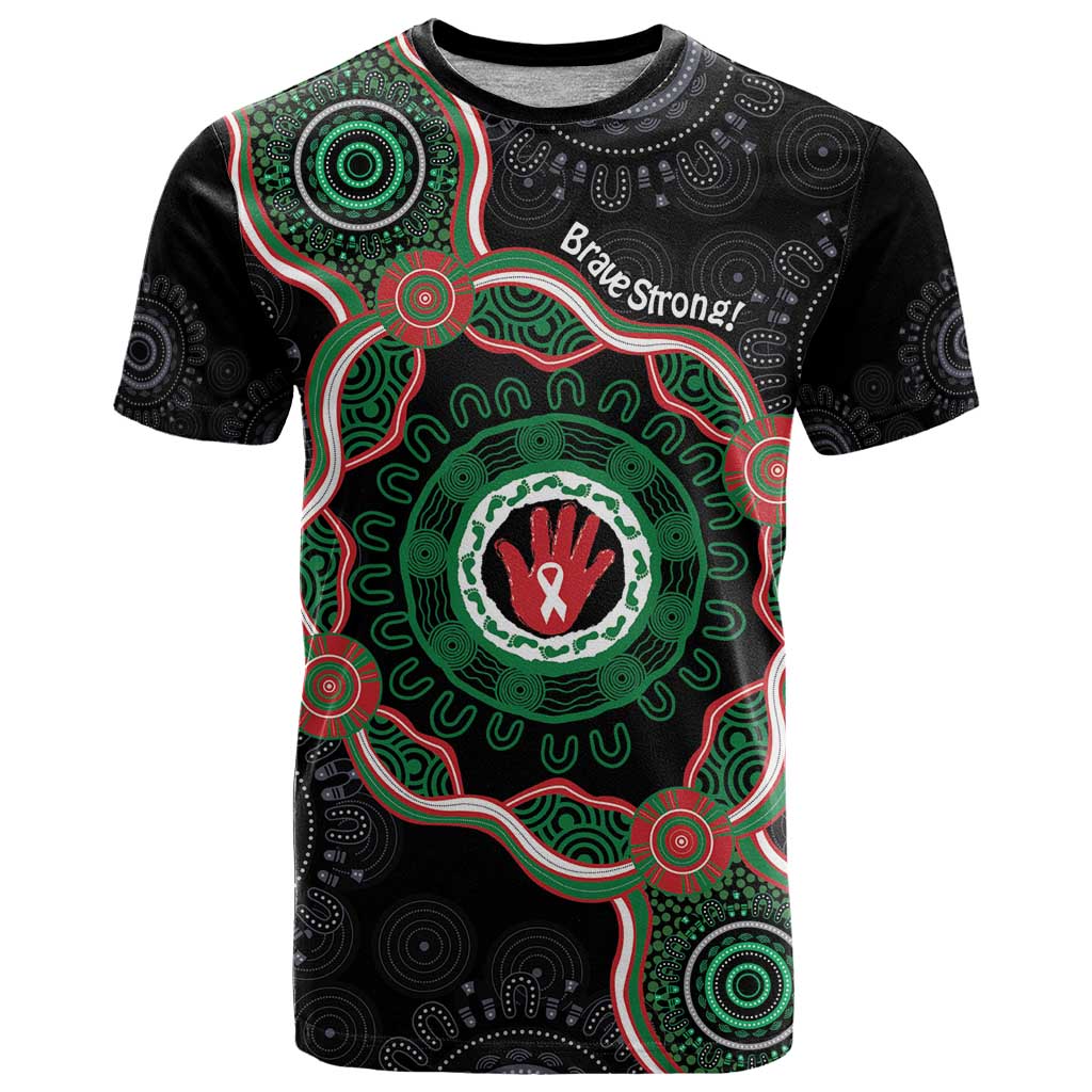 Australia Bowel Cancer Awareness Month T Shirt Brave Strong Aboriginal Art