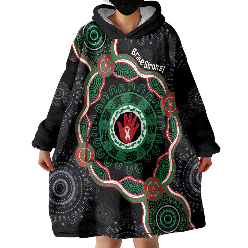 Australia Bowel Cancer Awareness Month Wearable Blanket Hoodie Brave Strong Aboriginal Art