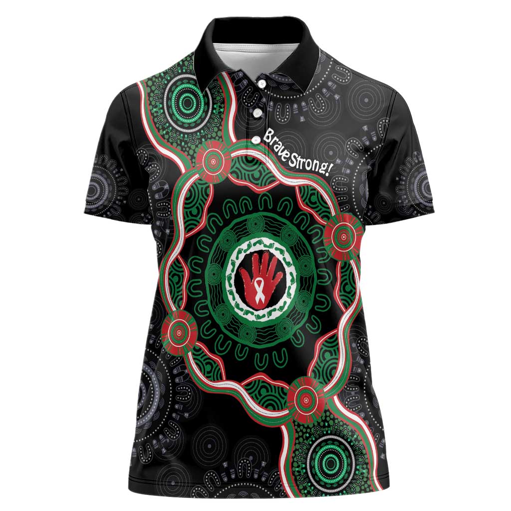 Australia Bowel Cancer Awareness Month Women Polo Shirt Brave Strong Aboriginal Art