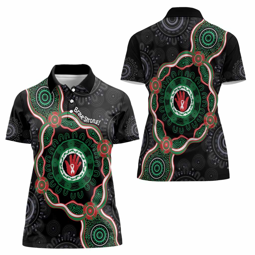 Australia Bowel Cancer Awareness Month Women Polo Shirt Brave Strong Aboriginal Art