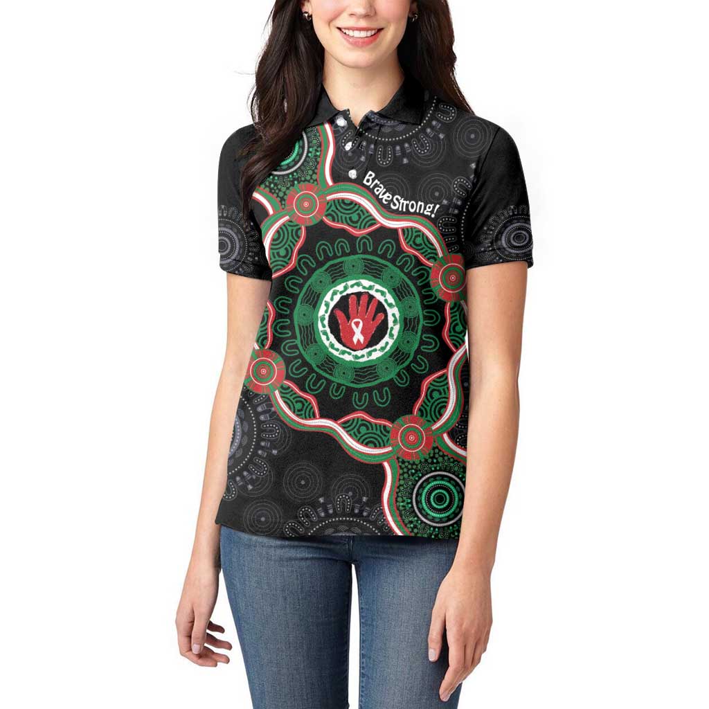 Australia Bowel Cancer Awareness Month Women Polo Shirt Brave Strong Aboriginal Art
