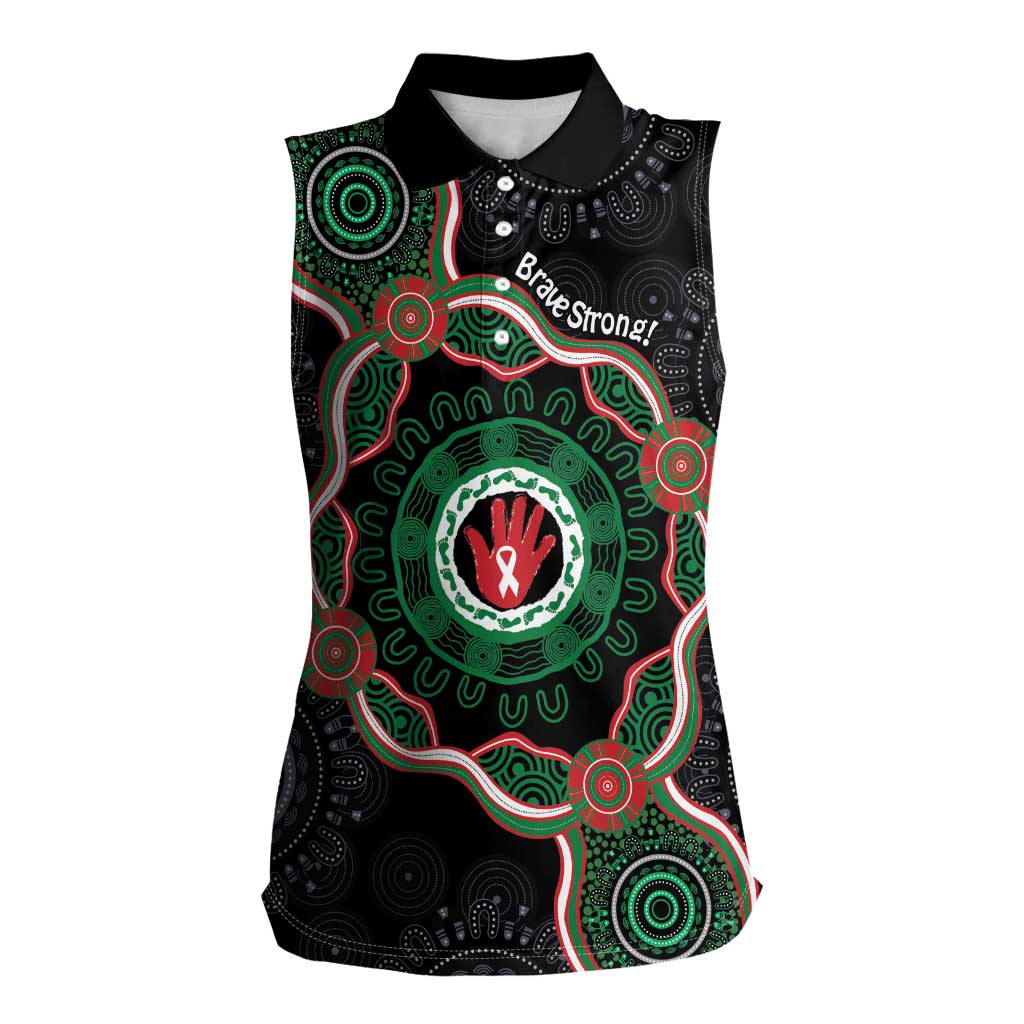 Australia Bowel Cancer Awareness Month Women Sleeveless Polo Shirt Brave Strong Aboriginal Art