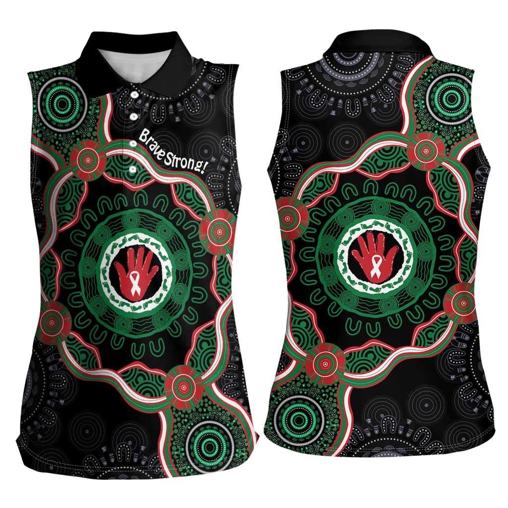 Australia Bowel Cancer Awareness Month Women Sleeveless Polo Shirt Brave Strong Aboriginal Art