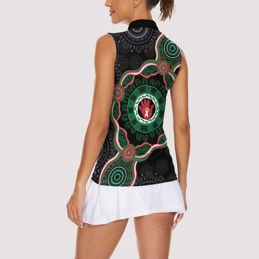 Australia Bowel Cancer Awareness Month Women Sleeveless Polo Shirt Brave Strong Aboriginal Art