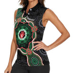 Australia Bowel Cancer Awareness Month Women Sleeveless Polo Shirt Brave Strong Aboriginal Art