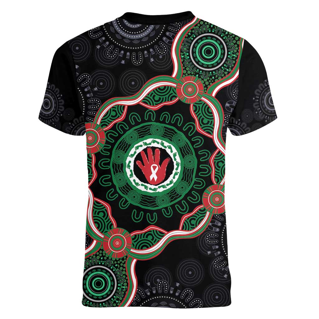 Australia Bowel Cancer Awareness Month Women V-Neck T-Shirt Brave Strong Aboriginal Art
