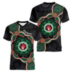 Australia Bowel Cancer Awareness Month Women V-Neck T-Shirt Brave Strong Aboriginal Art