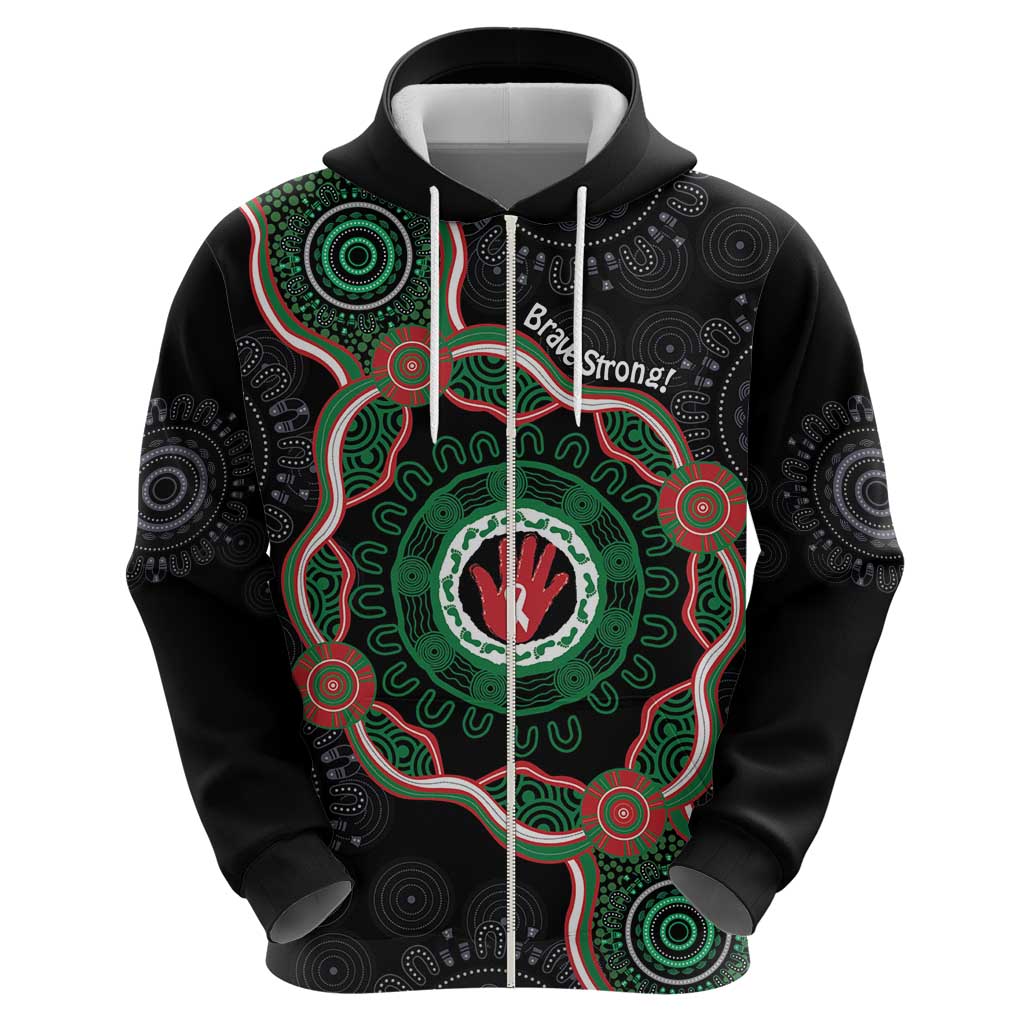 Australia Bowel Cancer Awareness Month Zip Hoodie Brave Strong Aboriginal Art