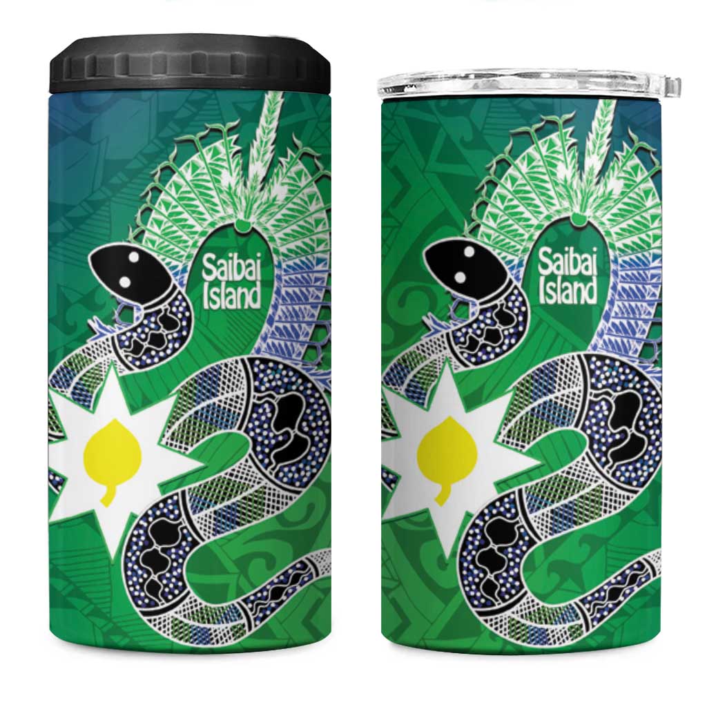 Australia Saibai Island 4 in 1 Can Cooler Tumbler Papuan Black Snake With Dhari