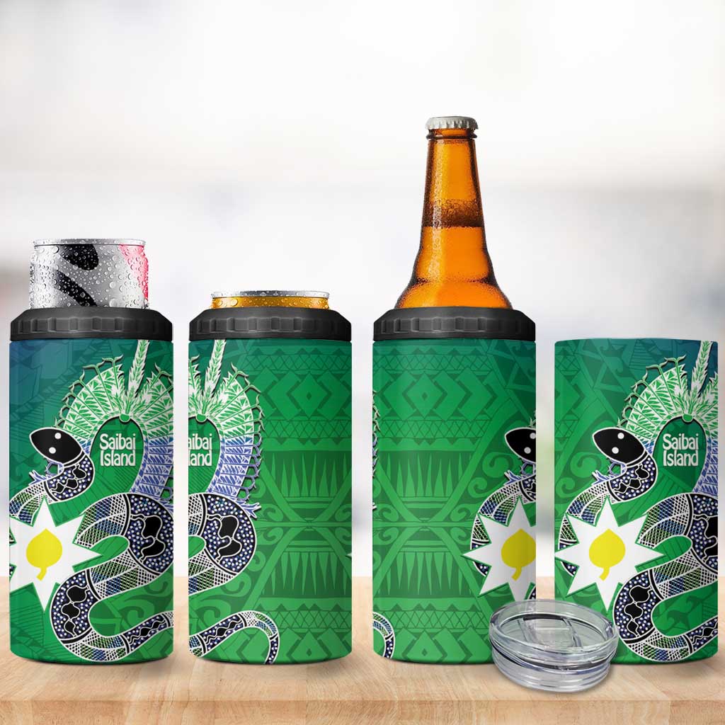 Australia Saibai Island 4 in 1 Can Cooler Tumbler Papuan Black Snake With Dhari