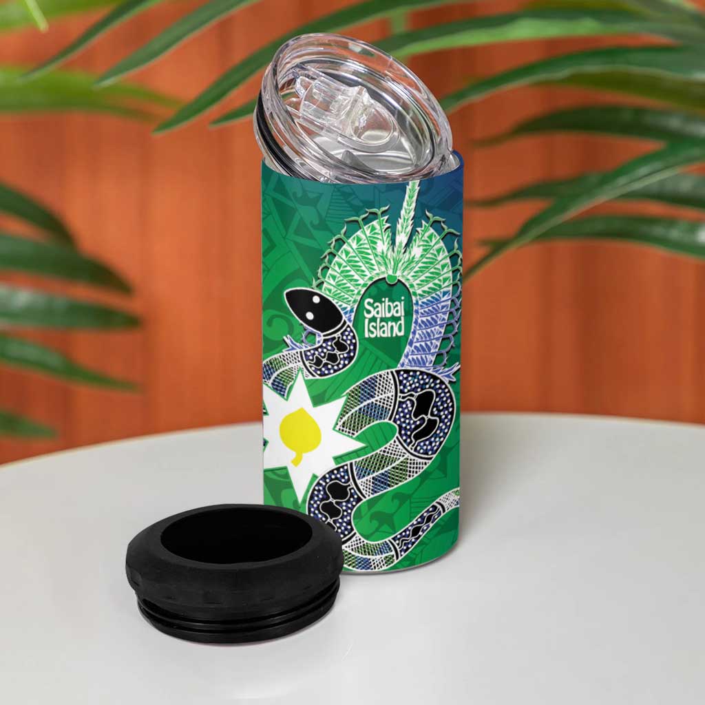 Australia Saibai Island 4 in 1 Can Cooler Tumbler Papuan Black Snake With Dhari