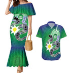 Australia Saibai Island Couples Matching Mermaid Dress and Hawaiian Shirt Papuan Black Snake With Dhari