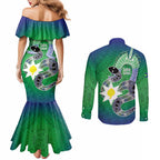 Australia Saibai Island Couples Matching Mermaid Dress and Long Sleeve Button Shirt Papuan Black Snake With Dhari